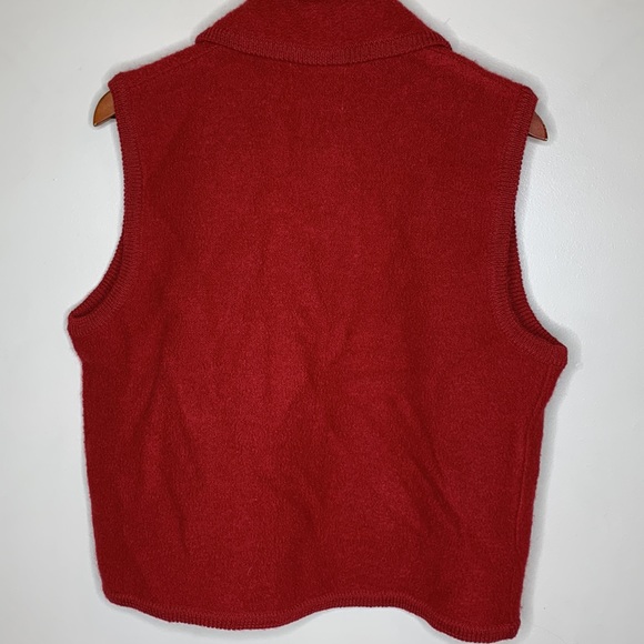 Woolrich | Red Silver Button Adorned Wool Vest Collared With Pockets Floral Trim - Picture 7 of 11